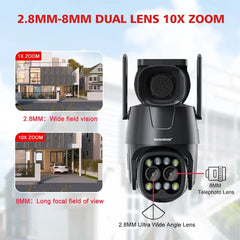 IP Camera Wifi/4G Sim Card PTZ 4MP 8MP Dual Lens 2.8mm-8mm 10X Zoom Outdoor AI Human Tracking Color Night Vision Security Camera