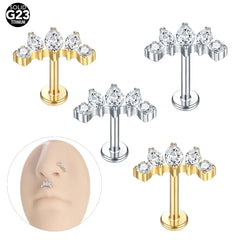 1Pc G23 Titanium Ear Tragus Earring Stud Internally Threaded CZ Crystal Labret Ring Cartilage Helix Piercing Body Jewelry 16G