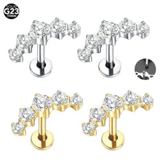 1Pc G23 Titanium Ear Tragus Earring Stud Internally Threaded CZ Crystal Labret Ring Cartilage Helix Piercing Body Jewelry 16G