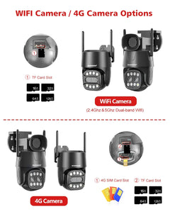 IP Camera Wifi/4G Sim Card PTZ 4MP 8MP Dual Lens 2.8mm-8mm 10X Zoom Outdoor AI Human Tracking Color Night Vision Security Camera