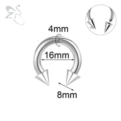 ZS 1PC 2/4/6/8G  Spike Horseshoe Nose Ring Stainelss Steel Cone Large Gauge Piercings Internal Threaded Septum Nose Ear Expander