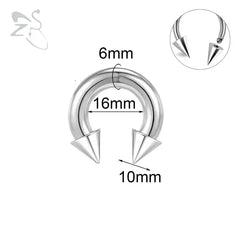 ZS 1PC 2/4/6/8G  Spike Horseshoe Nose Ring Stainelss Steel Cone Large Gauge Piercings Internal Threaded Septum Nose Ear Expander