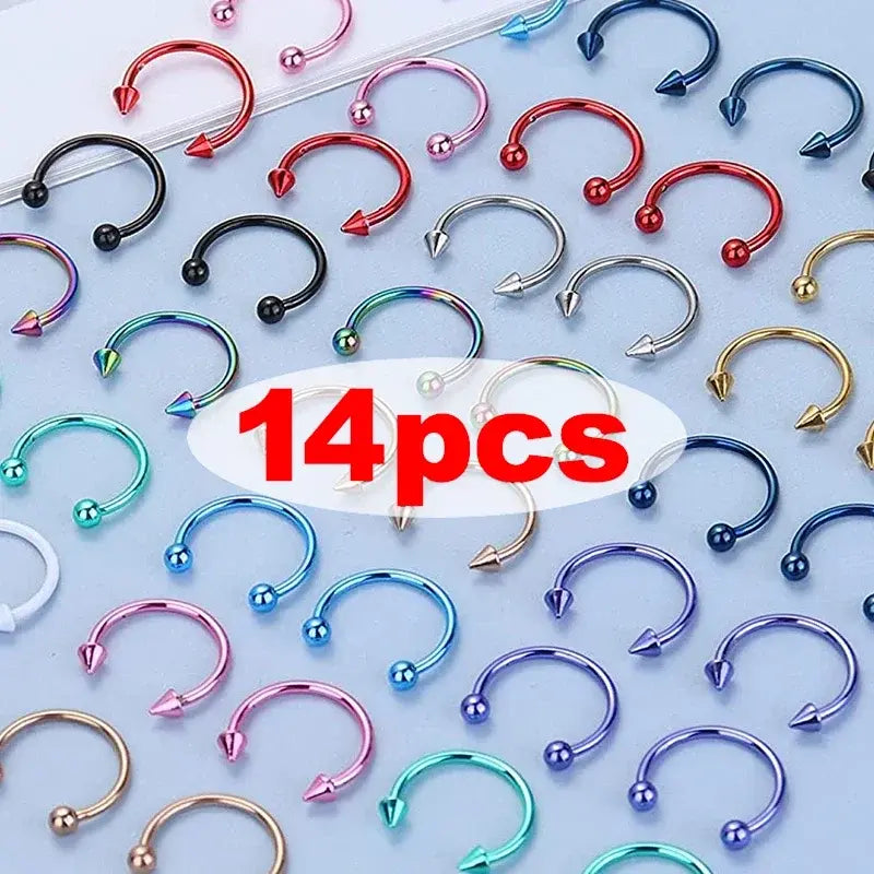 14Pcs Cone Spike Horseshoe Circular Body Jewelry