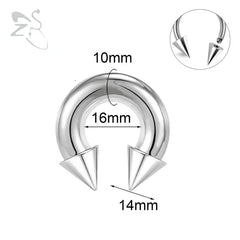 ZS 1PC 2/4/6/8G  Spike Horseshoe Nose Ring Stainelss Steel Cone Large Gauge Piercings Internal Threaded Septum Nose Ear Expander