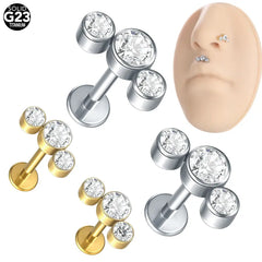 1Pc G23 Titanium Ear Tragus Earring Stud Internally Threaded CZ Crystal Labret Ring Cartilage Helix Piercing Body Jewelry 16G