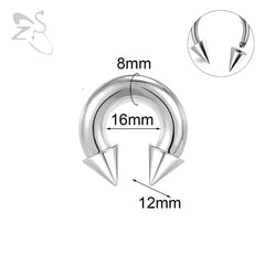 ZS 1PC 2/4/6/8G  Spike Horseshoe Nose Ring Stainelss Steel Cone Large Gauge Piercings Internal Threaded Septum Nose Ear Expander